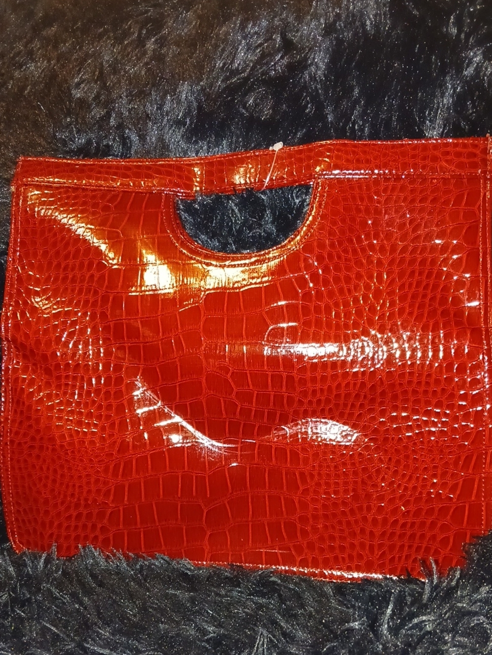 Burgandy Croc-Embossed Patent Tote Bag